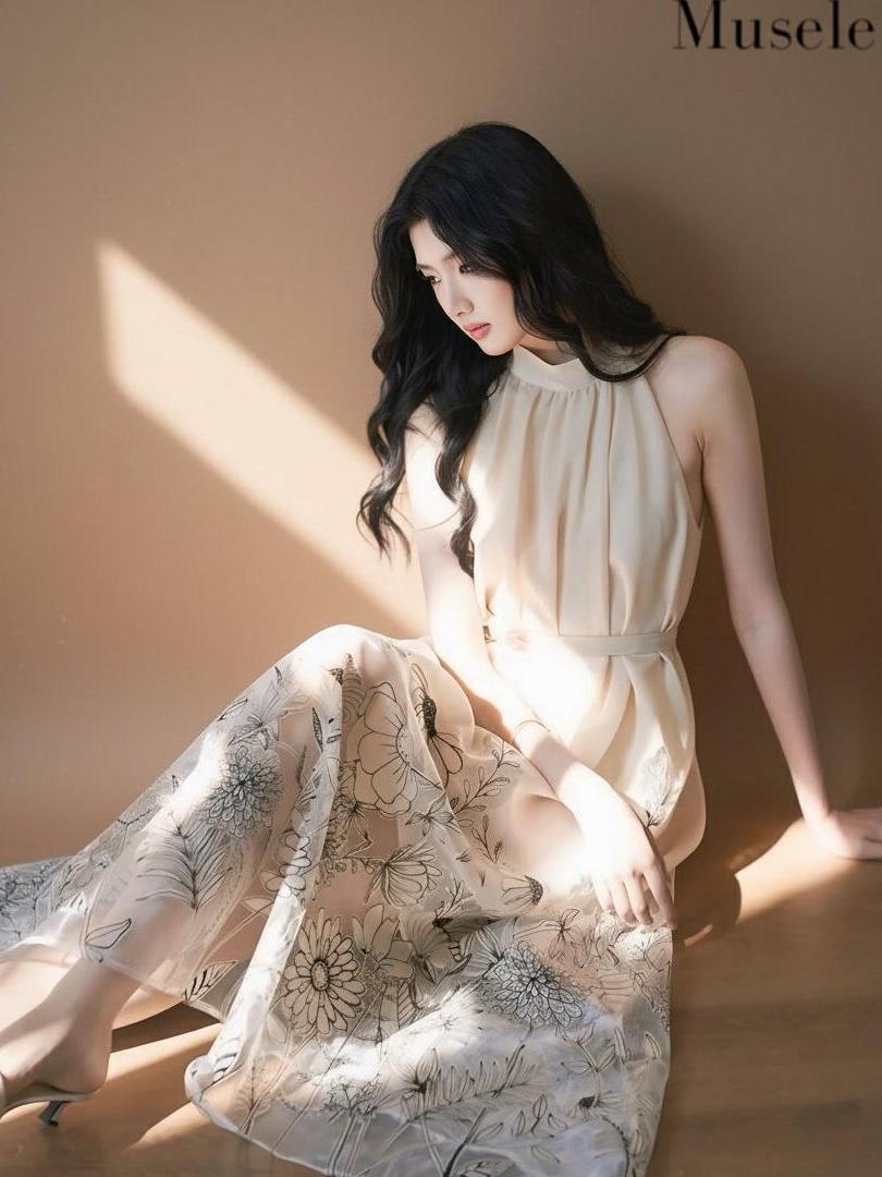 フローラルシアーハイネックロングドレス［m195］ – Musele