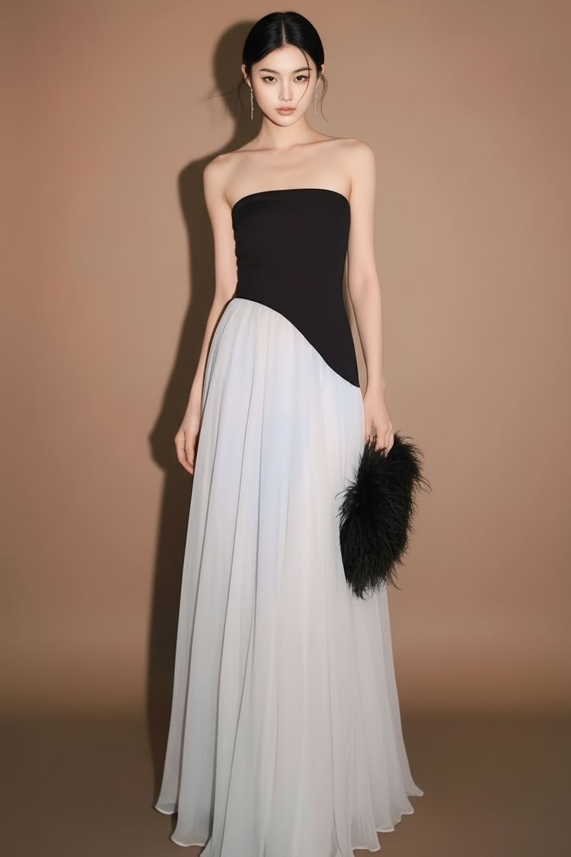 アシンメトリーチュールドッキングロングドレス［m143］ – Musele