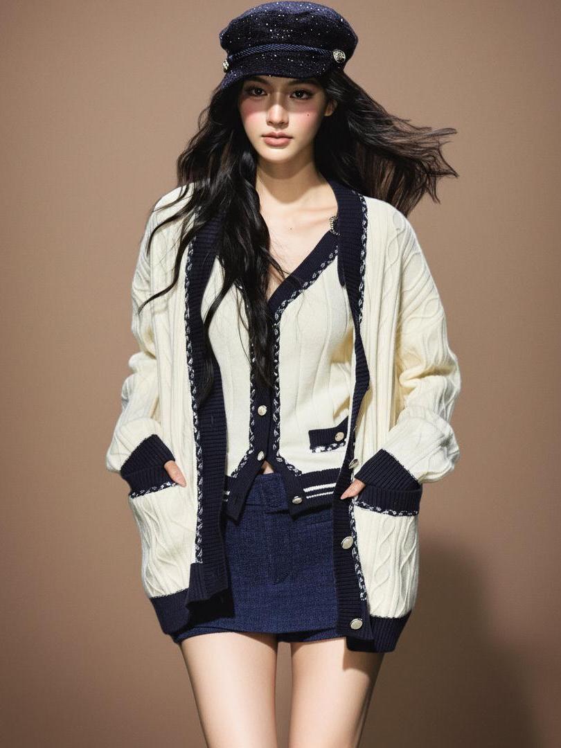 ツイードライク・バイカラーニットカーディガン[m206] – Musele