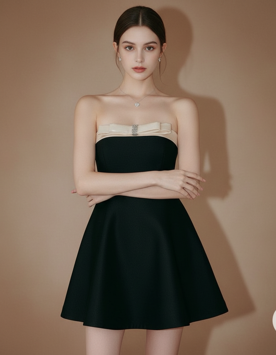 バイカラー・ストラップレスフレアミニドレス[m219] – Musele