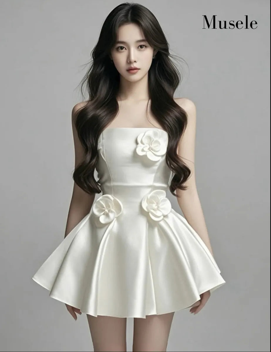 3Dフラワーサテンミニドレス［m054］ – Musele