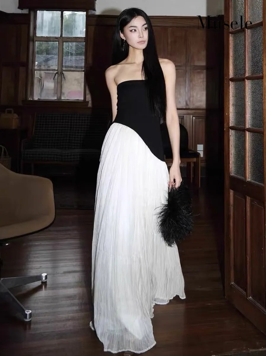 【Courreges】スラッシュリブニット アシンメトリーロングドレス XSサイズあり【Glossy/グロッシー】マーメイド/ レース