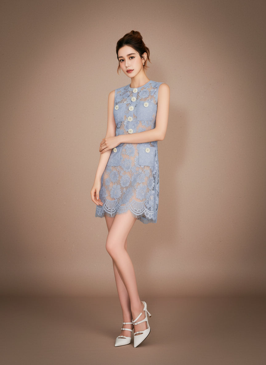 デイジーボタンシースルーレースミニドレス［m196］