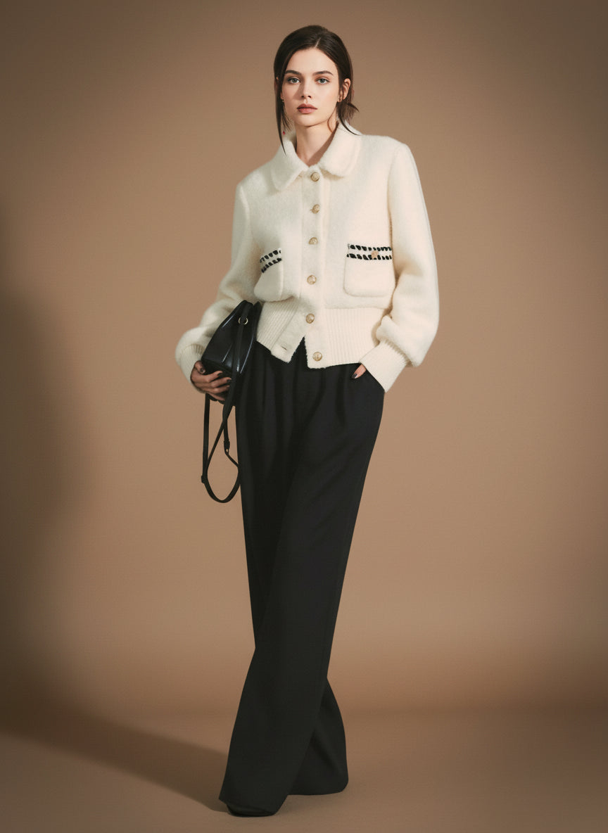 ゴールドボタン・ショートシャギーニットジャケット[m220]