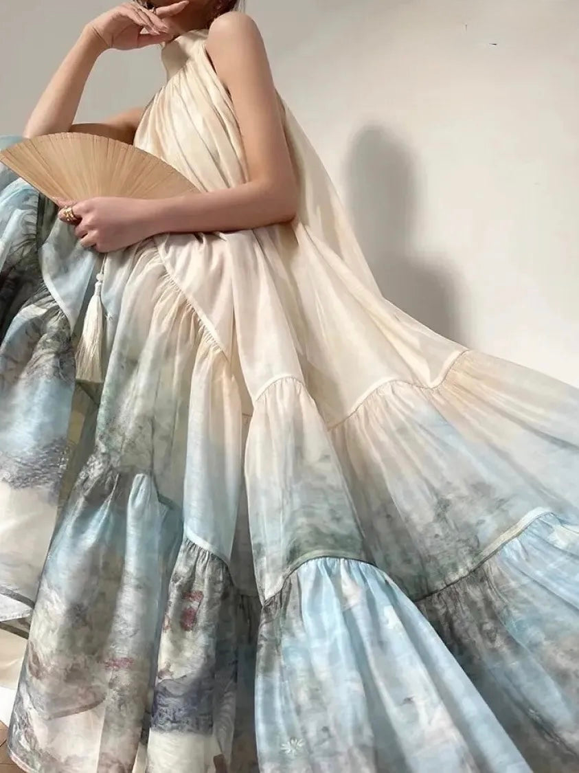 水彩画風ホルターネックワンピース［m175］