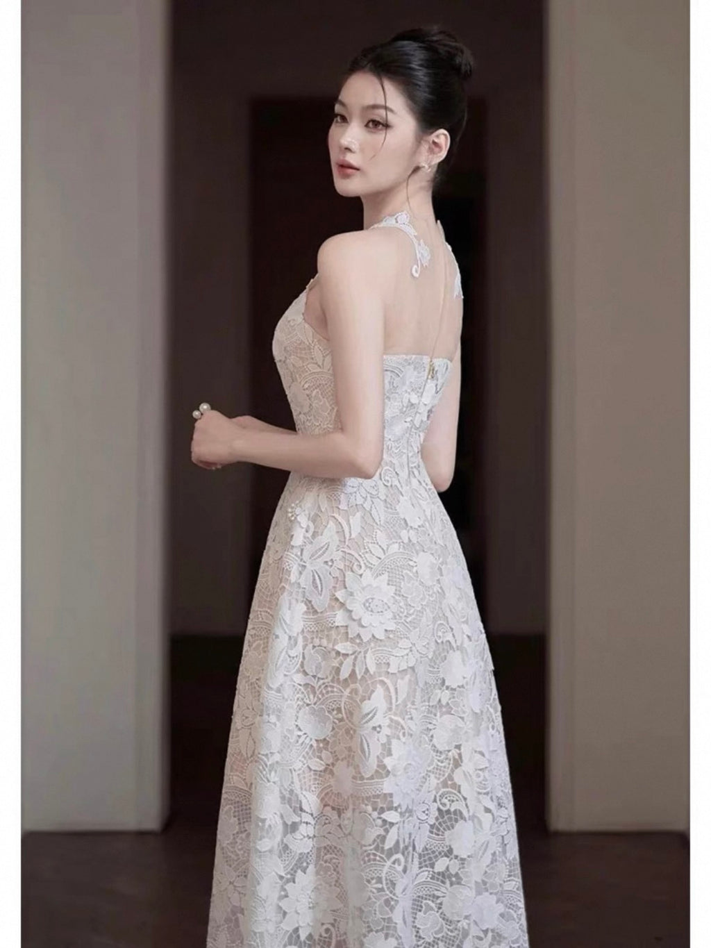 フラワーレースミディドレス［m043］