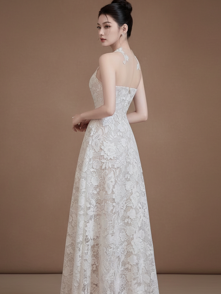 フラワーレースミディドレス［m043］