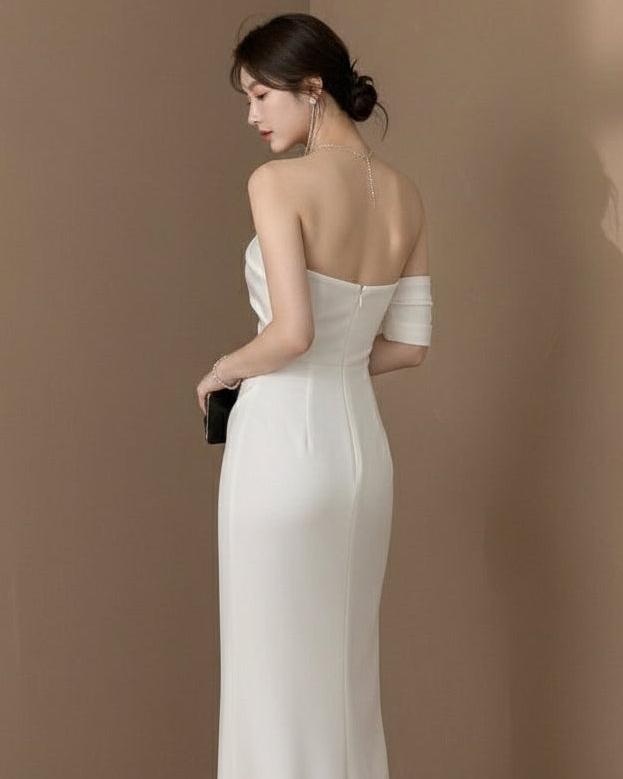 オフショルダーシアースリーブ・タイトミディドレス［m205］