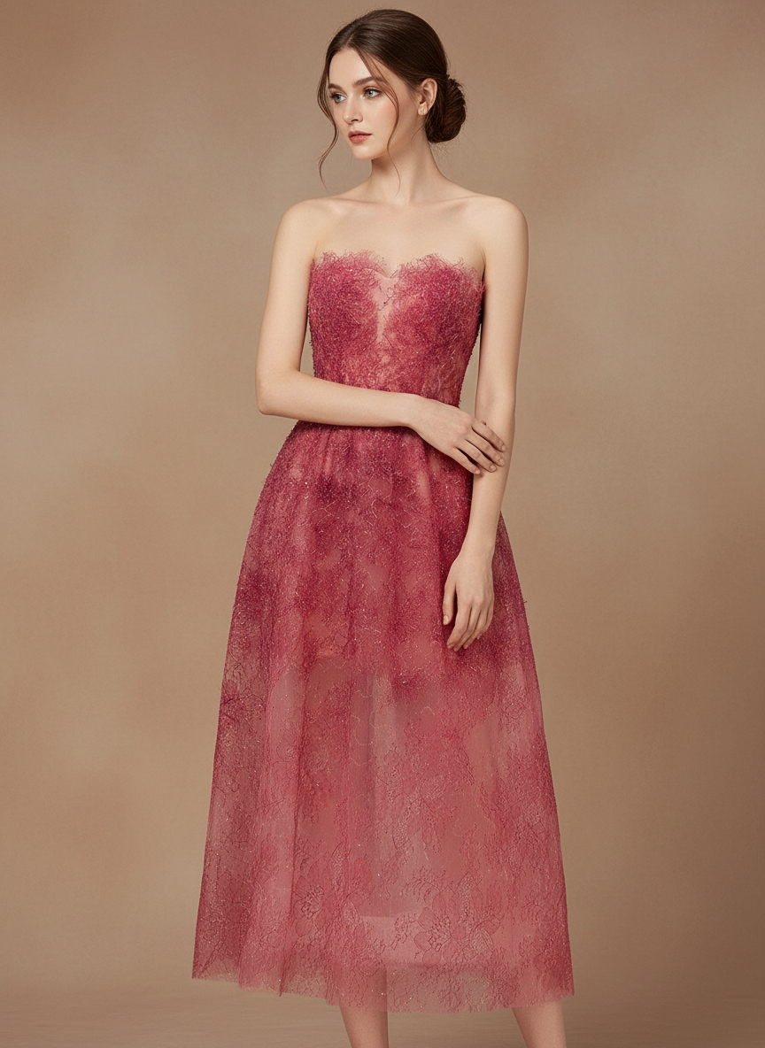 シアーレースビスチェロングドレス［m039］