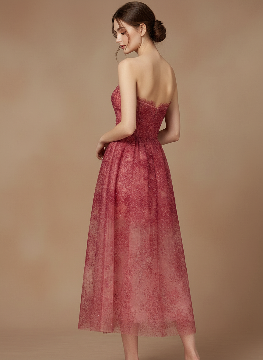 シアーレースビスチェロングドレス［m039］