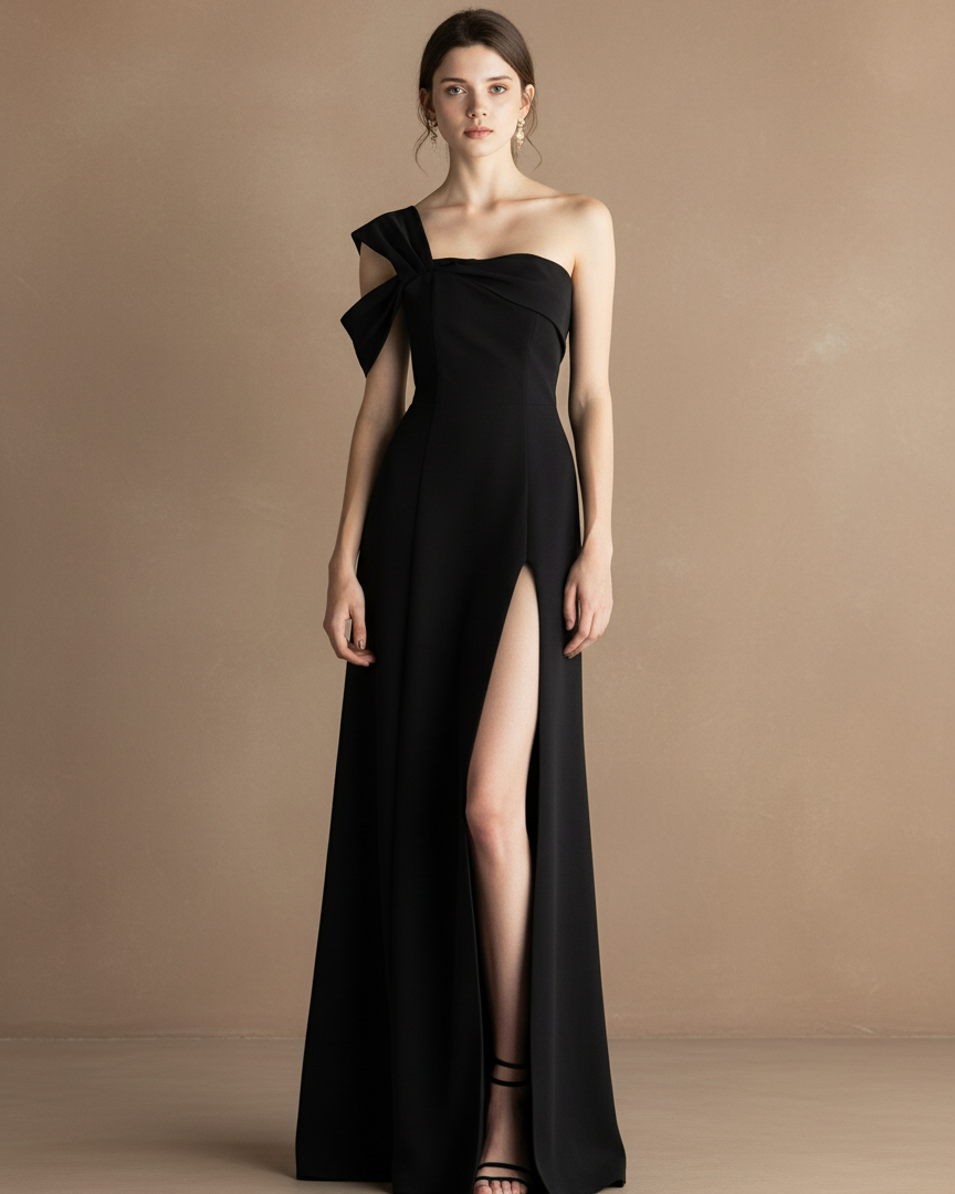 ワンショルダー・ハイレグスリットロングドレス［m204］