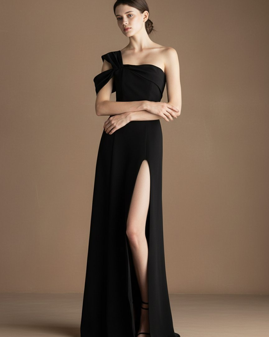 ワンショルダー・ハイレグスリットロングドレス［m204］