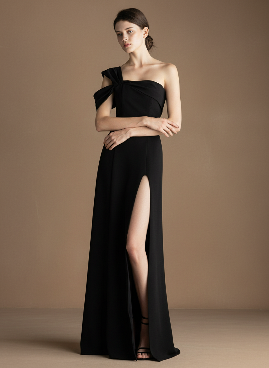 ワンショルダー・ハイレグスリットロングドレス［m204］