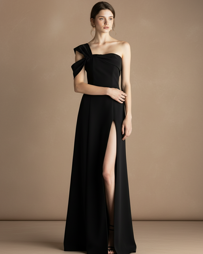 ワンショルダー・ハイレグスリットロングドレス［m204］