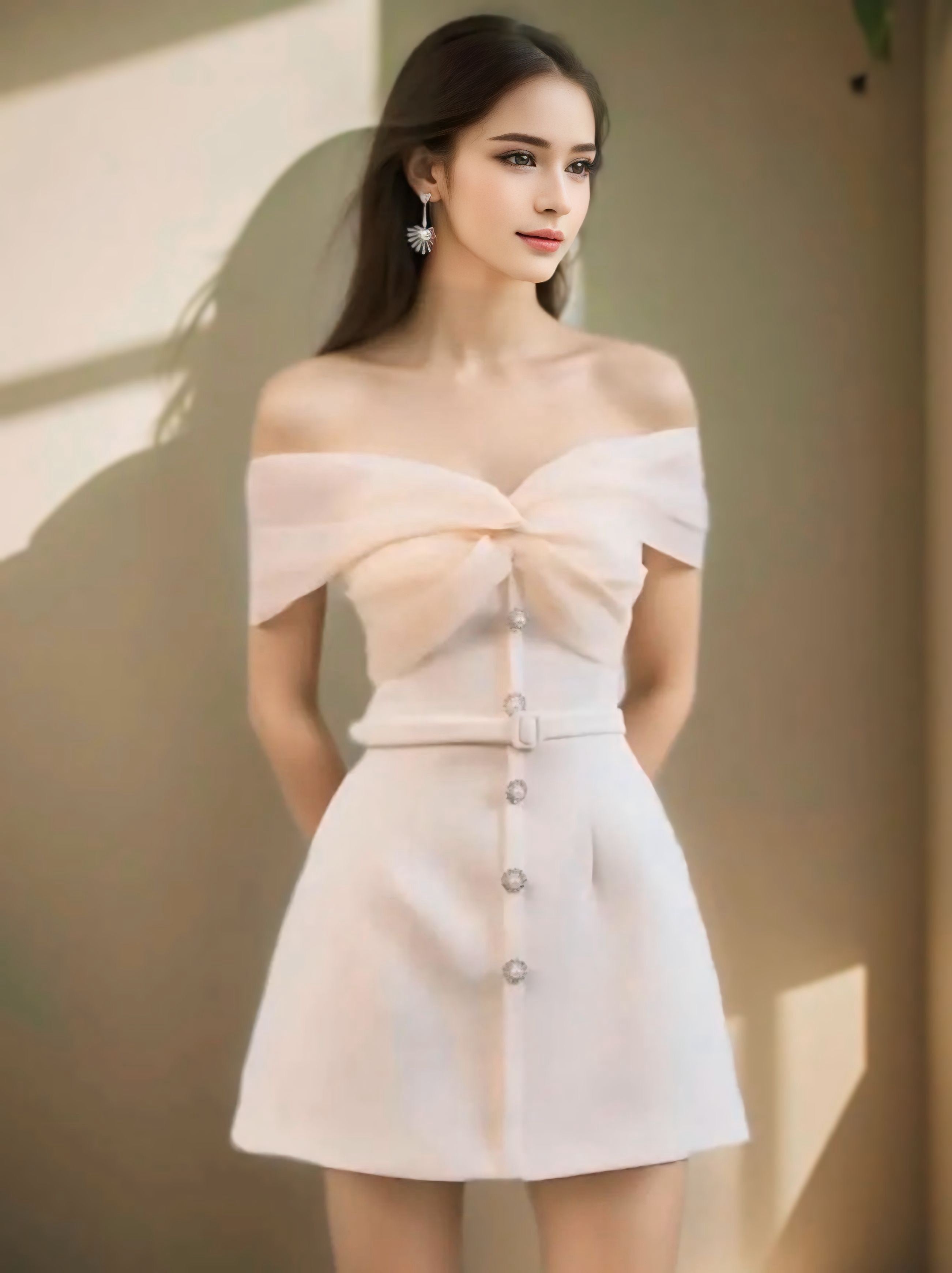 チュールリボンオフショルダーミニドレス［m110］