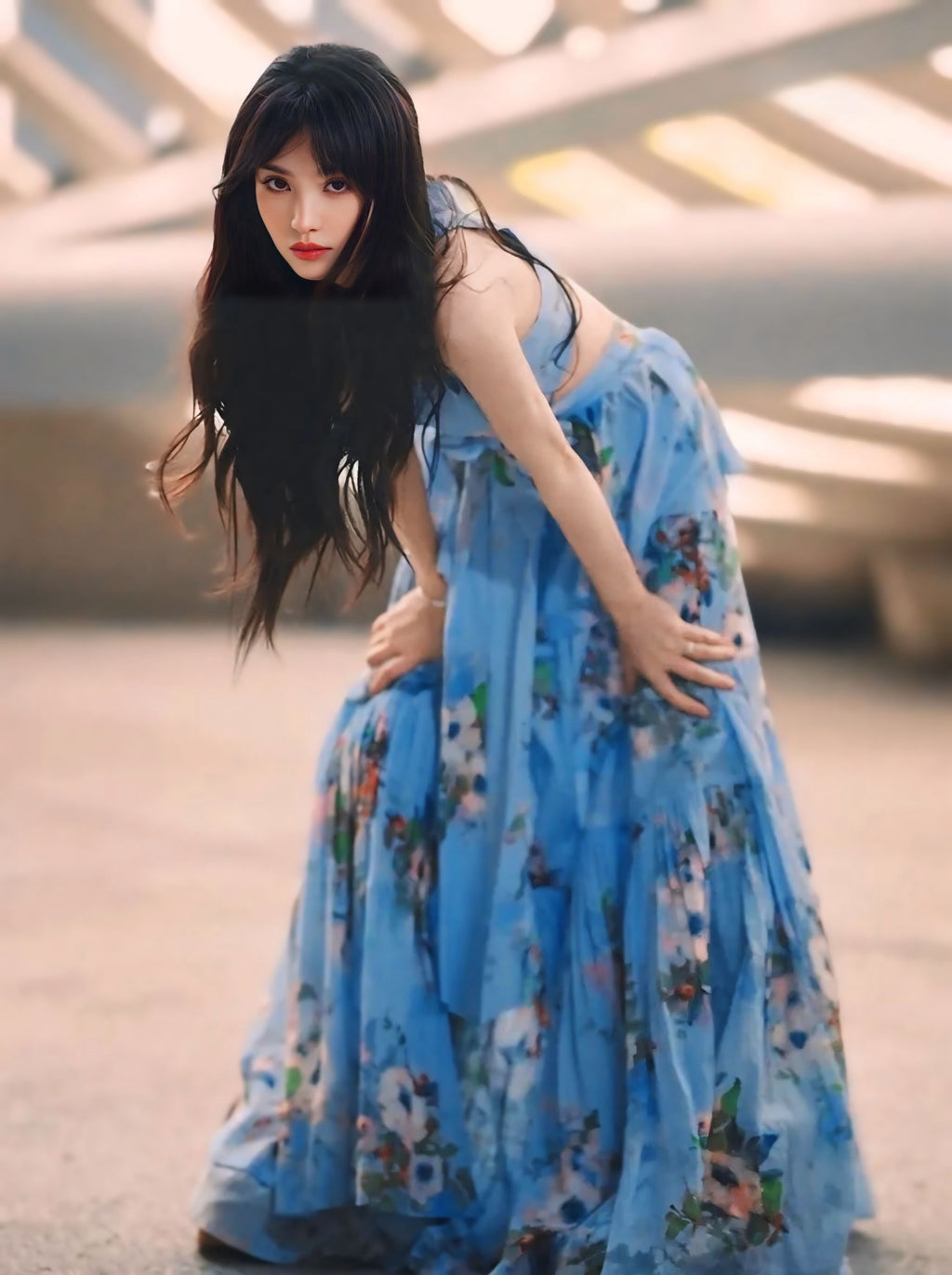 フローラルリボンカットロングワンピース［m173］