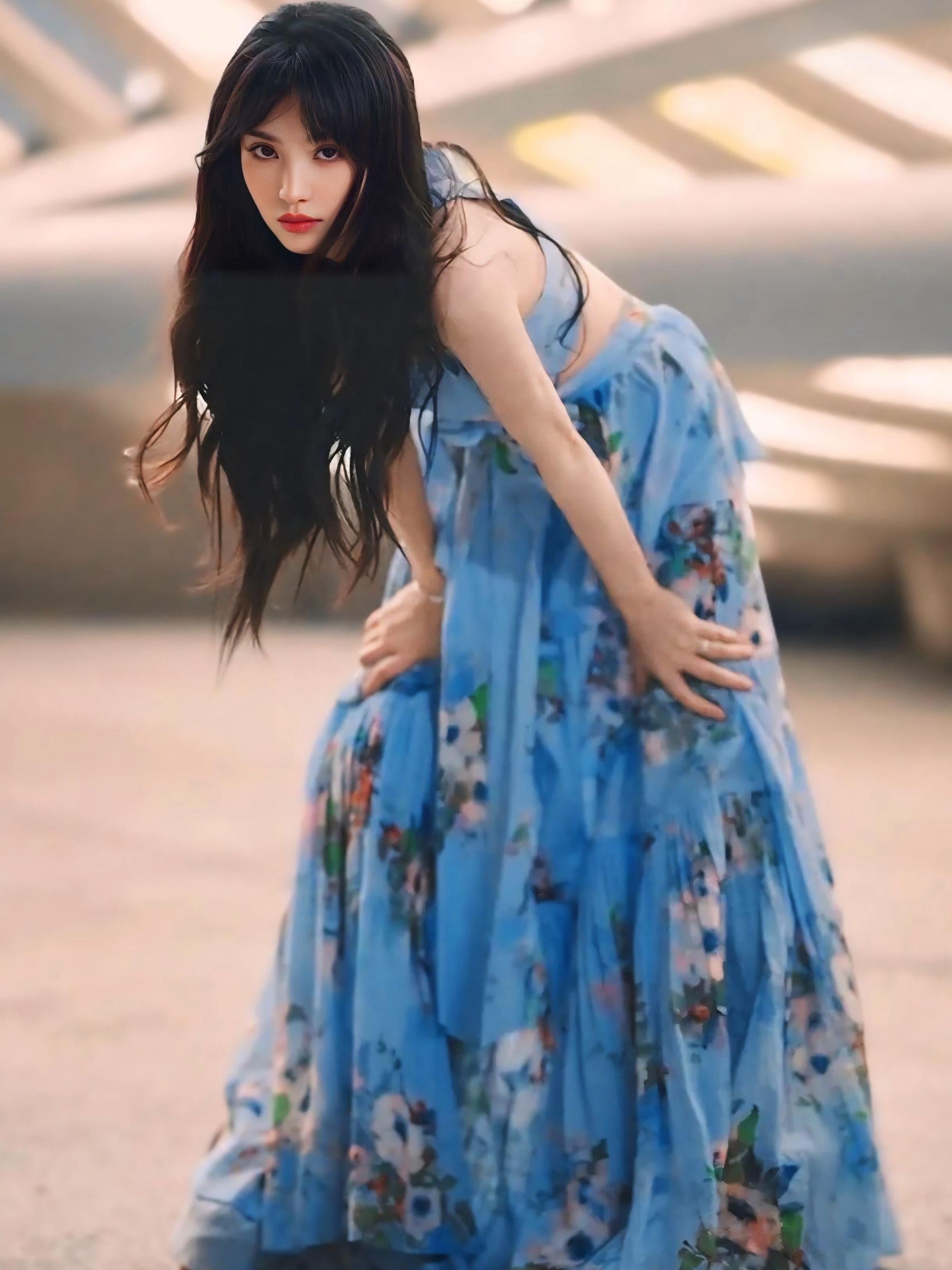 フローラルリボンカットロングワンピース［m173］