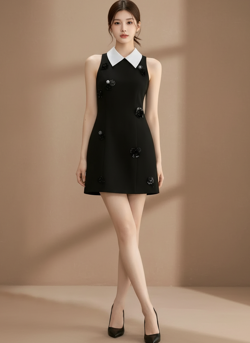 ビジューフラワーノースリーブドレス［m158］