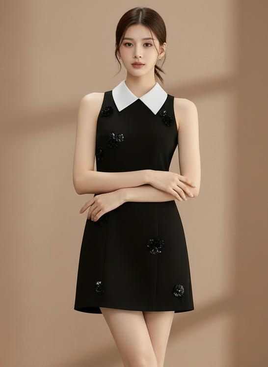 ビジューフラワーノースリーブドレス［m158］