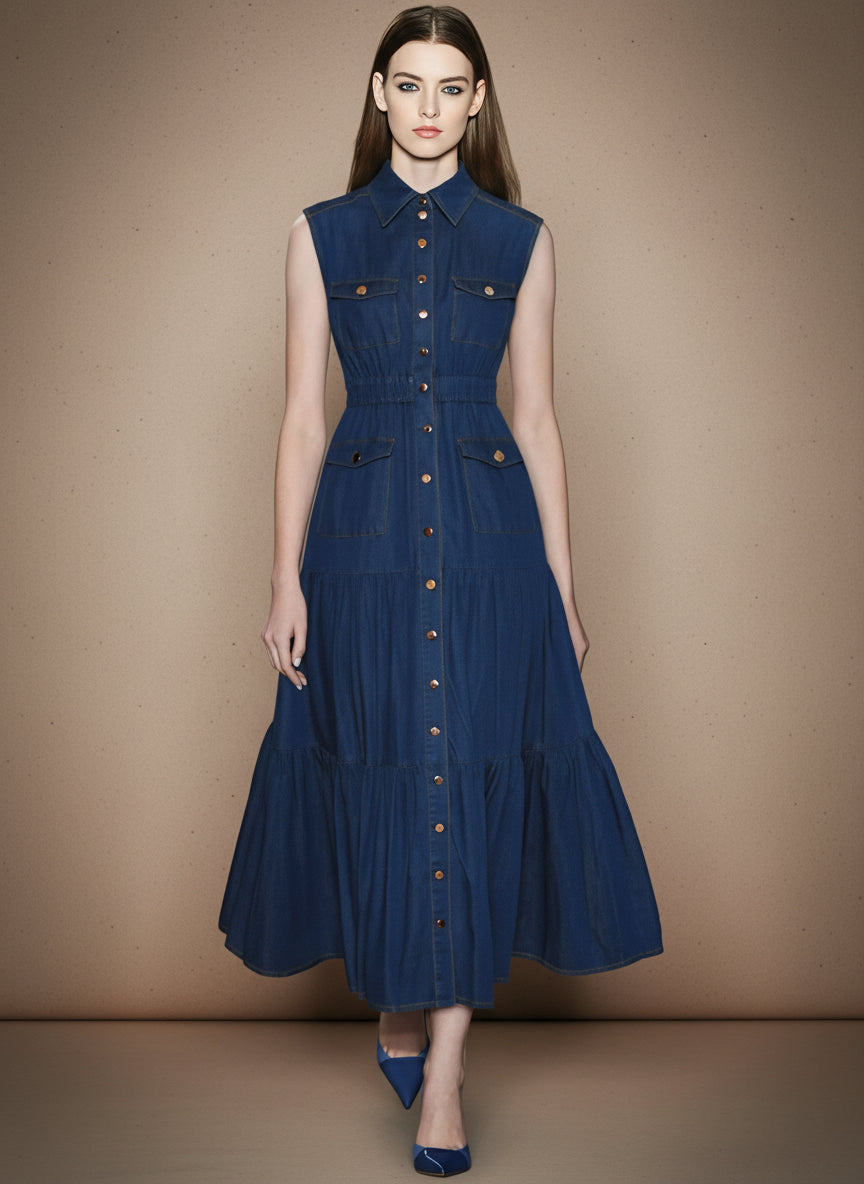 クラシックデニムシャツロングドレス［m137］