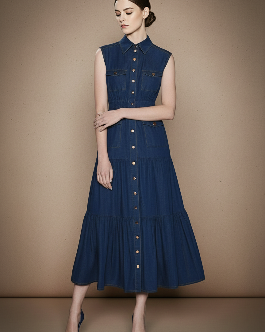 クラシックデニムシャツロングドレス［m137］