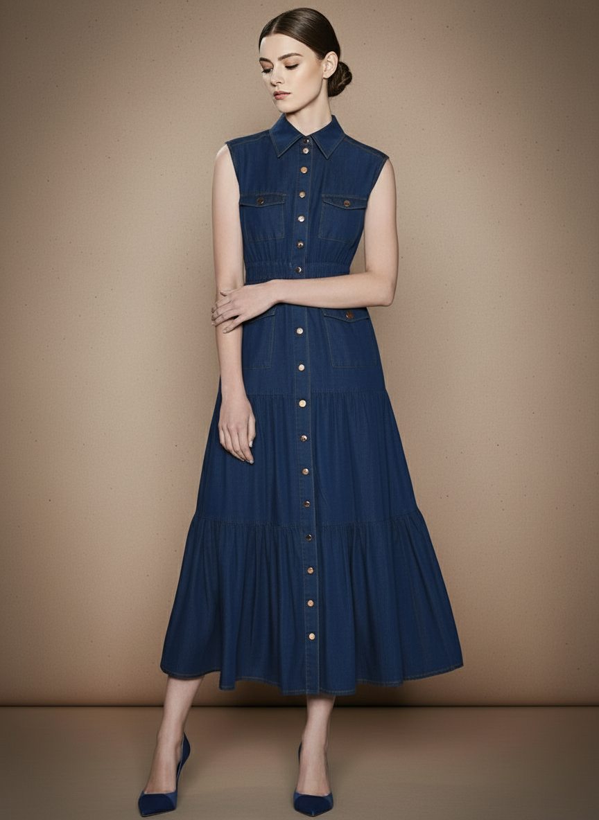 クラシックデニムシャツロングドレス［m137］