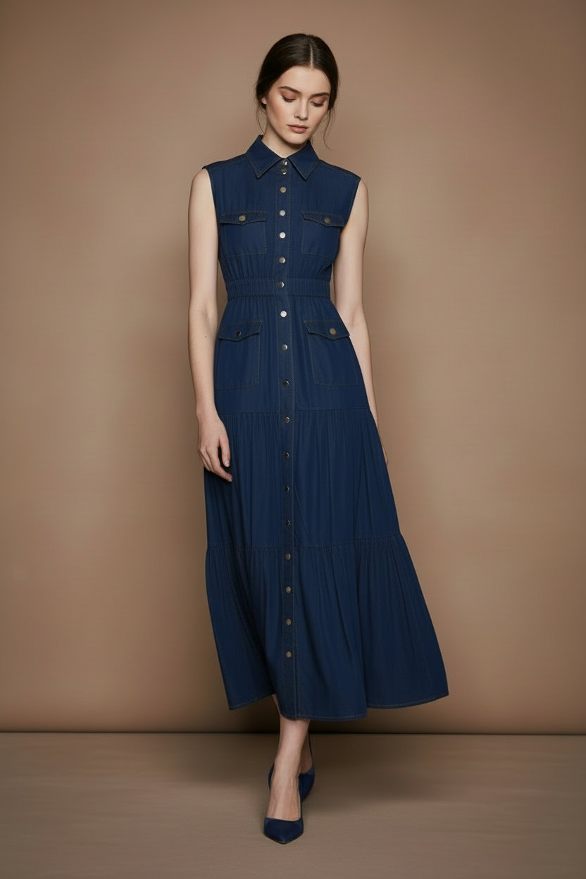 クラシックデニムシャツロングドレス［m137］