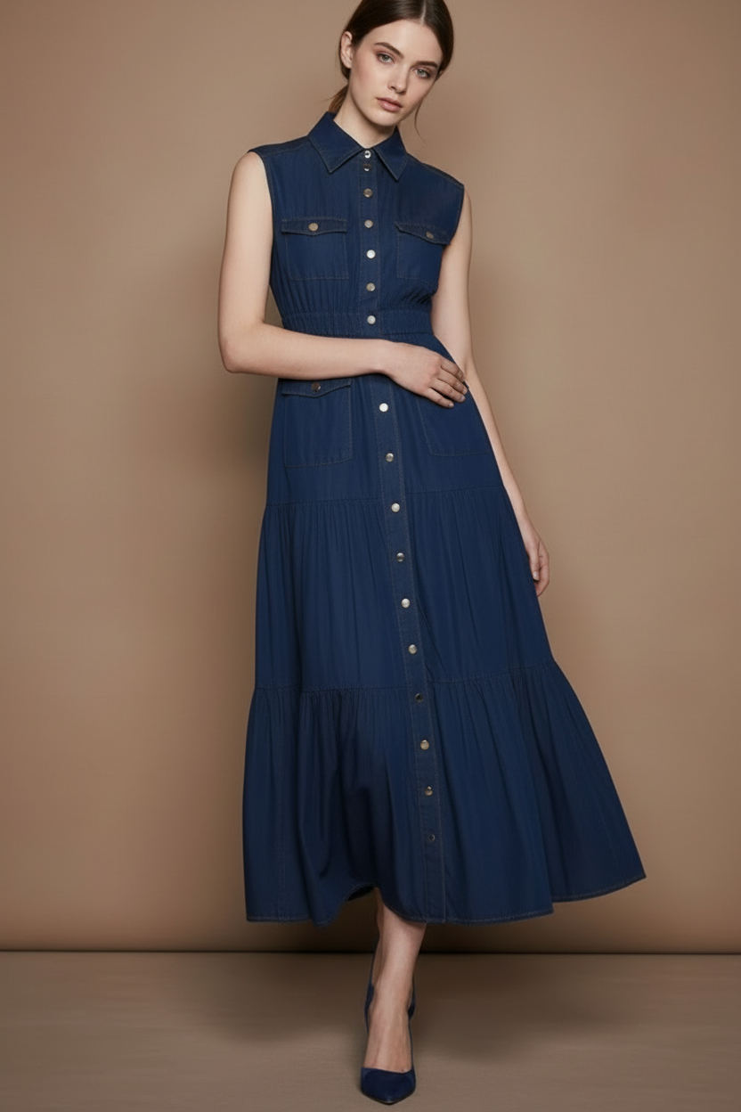 クラシックデニムシャツロングドレス［m137］
