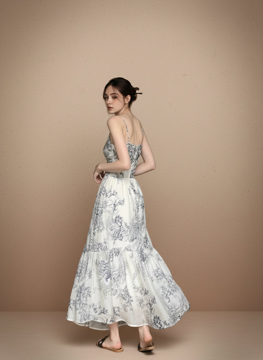 ボタニカルフレアキャミロングドレス［m197］