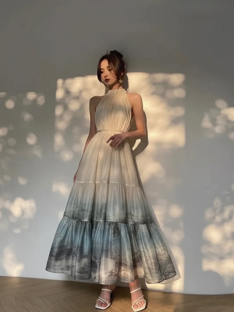 水彩画風ホルターネックワンピース［m175］