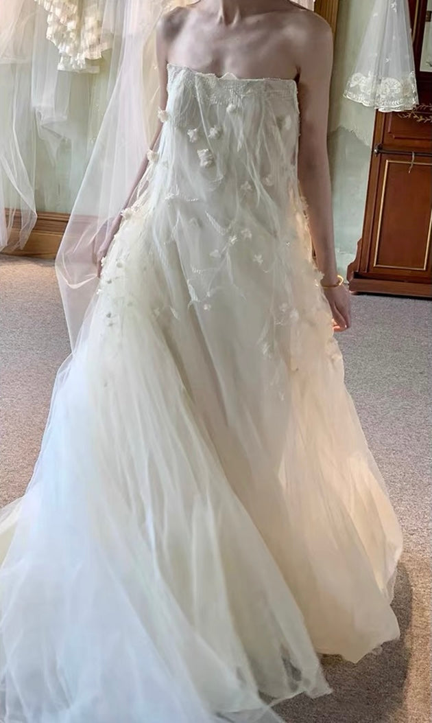 リーフエンブロイダリー・チュールロングドレス[m297]