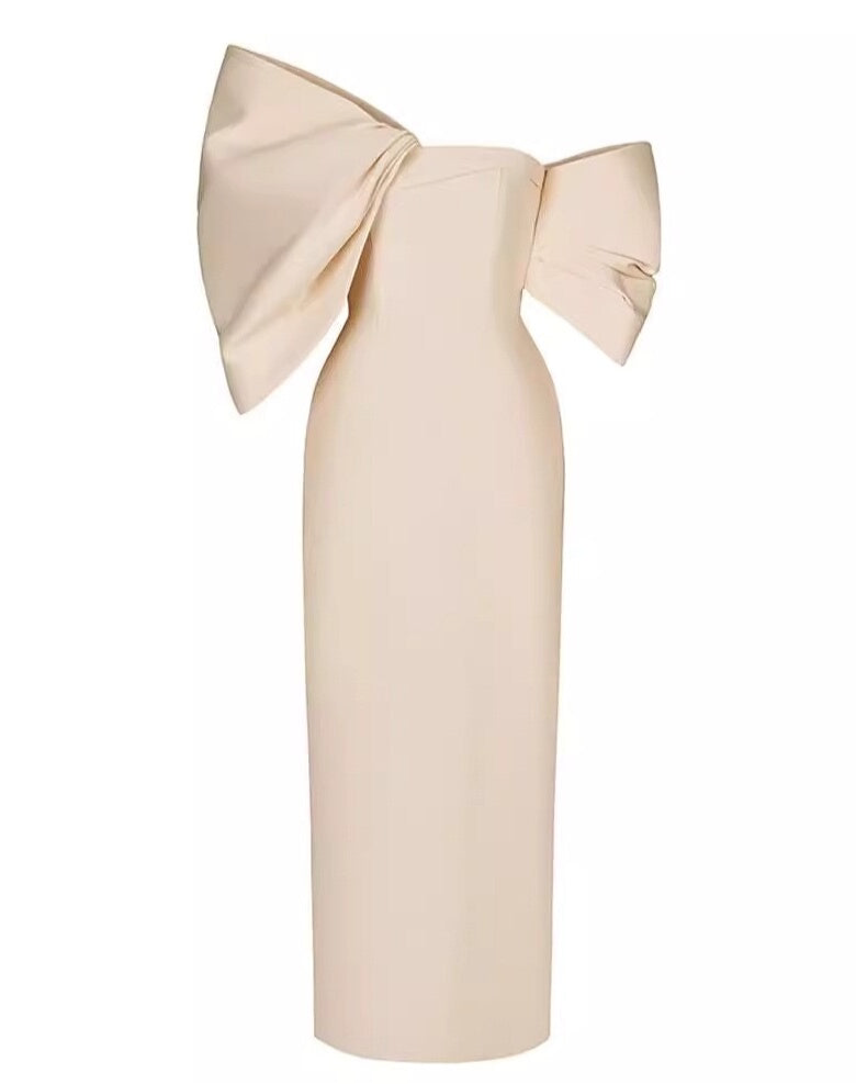 ビッグリボンオフショルダーマーメイドドレス［m045］