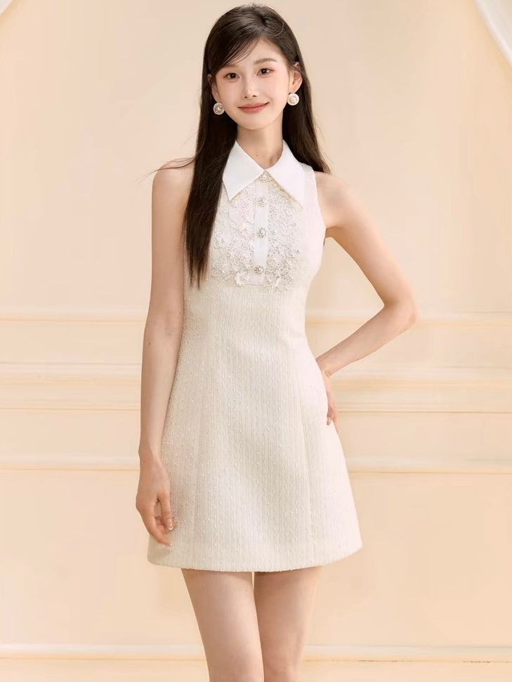 クラシックカラービジューディテールドレス［m159］