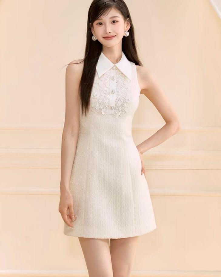 クラシックカラービジューディテールドレス［m159］