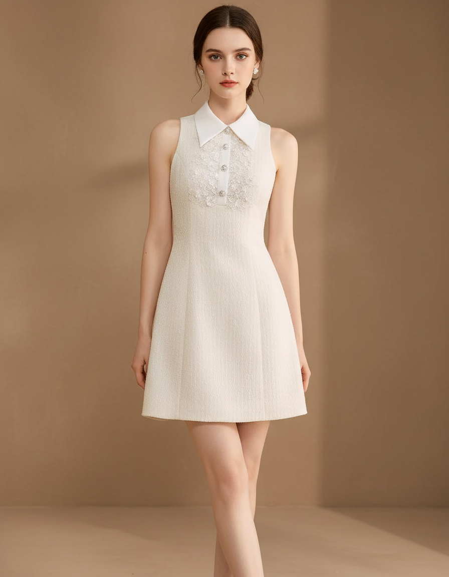 クラシックカラービジューディテールドレス［m159］