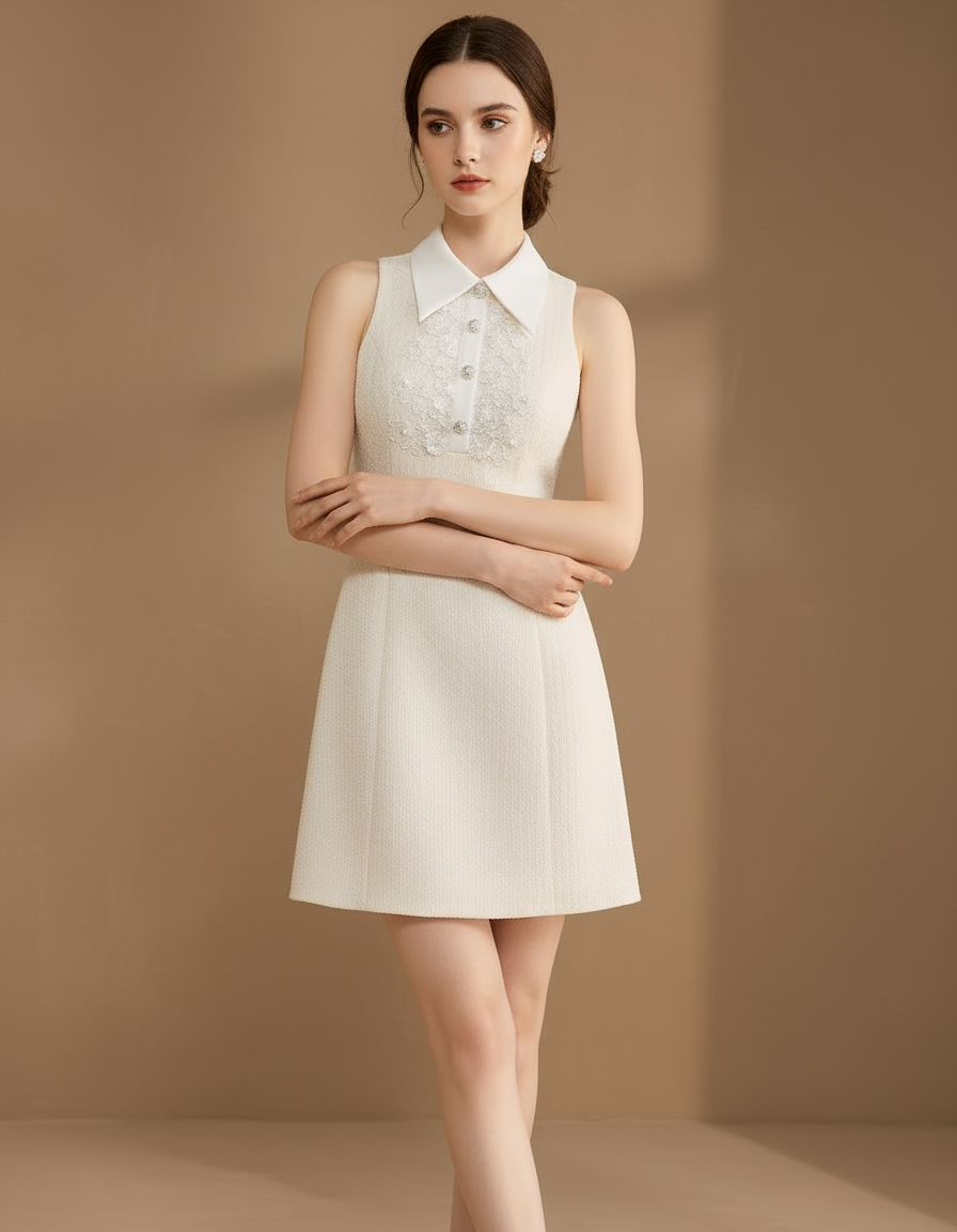 クラシックカラービジューディテールドレス［m159］