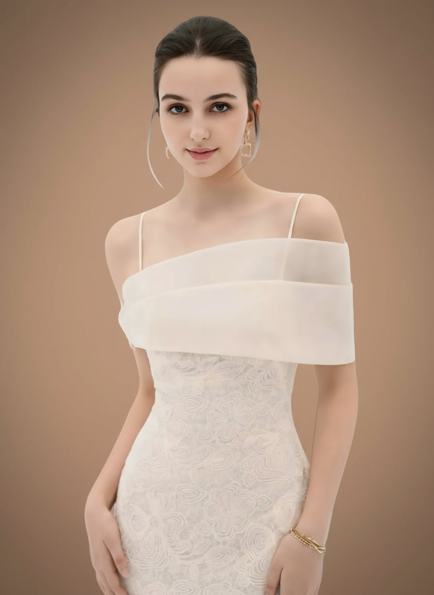 フレンチチュールショルダーレースロングドレス［m180］