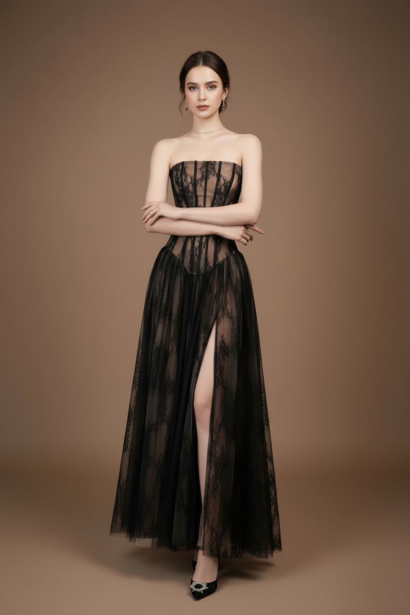 ストラップレス・レースロングドレス[m240]