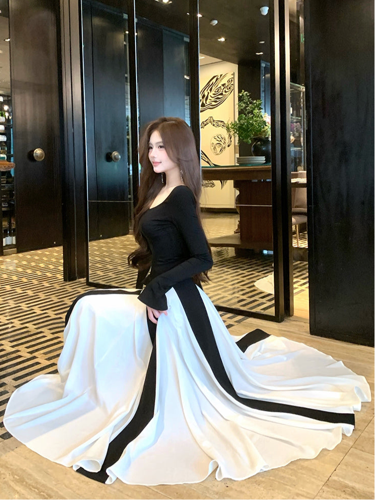 バイカラーAラインロングドレス［m059］