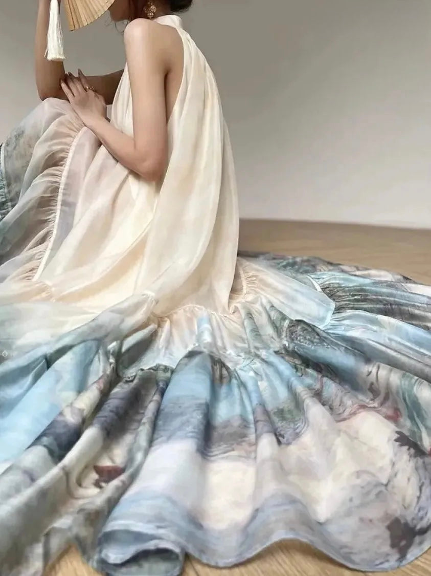 水彩画風ホルターネックワンピース［m175］