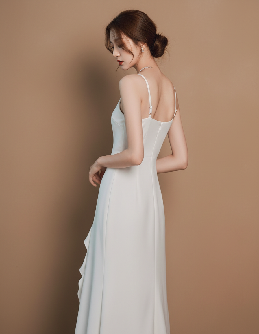 アシンメトリータック・スリットロングドレス[m215]