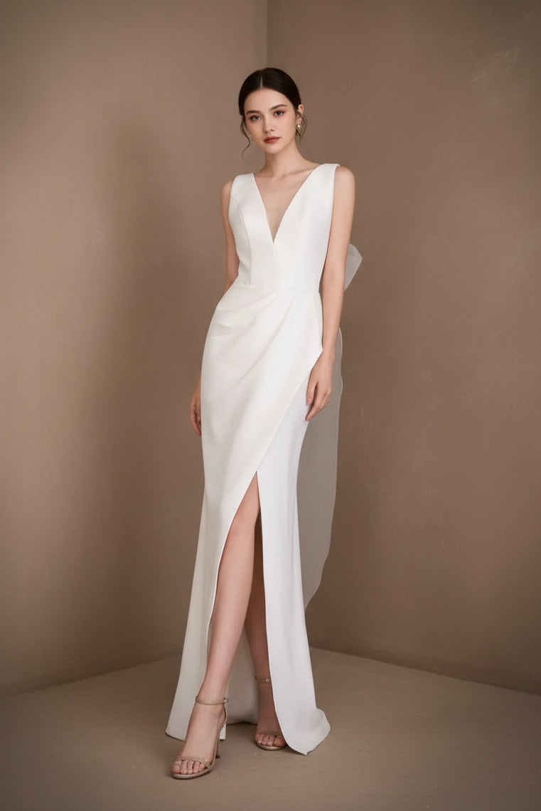 バックリボン・Vネックロングドレス[m227]