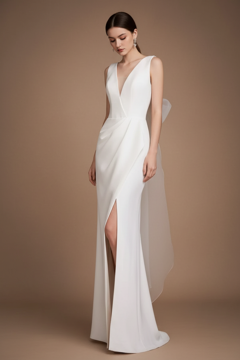 バックリボン・Vネックロングドレス[m227]