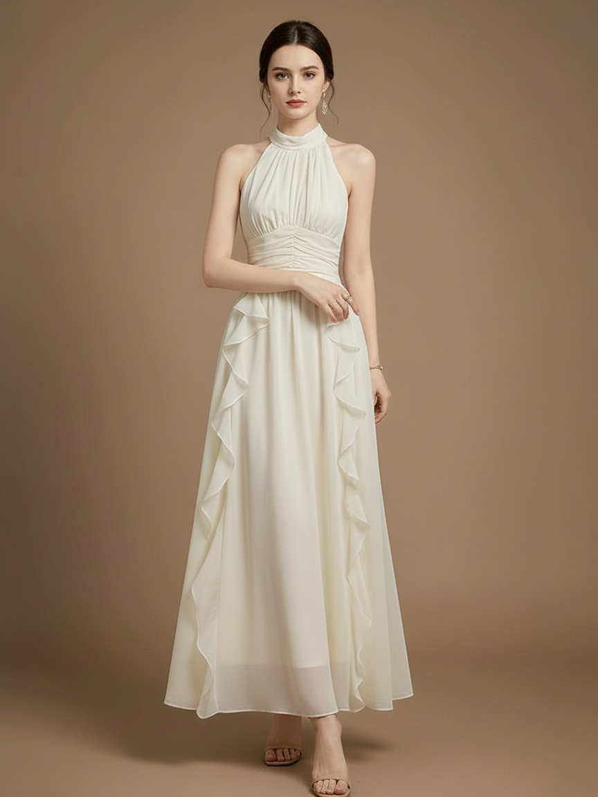 シフォンフローレス ロングドレス［m013］