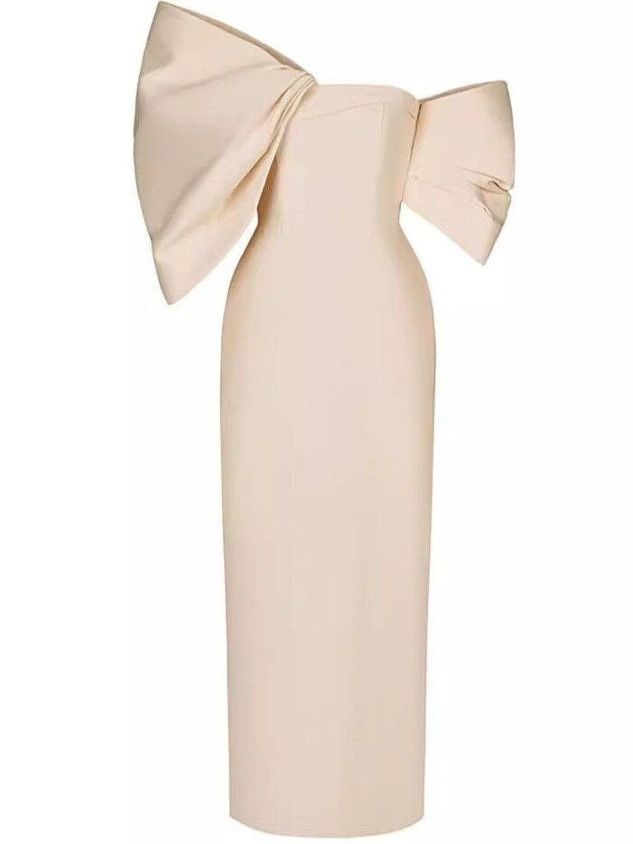 ビッグリボンオフショルダーマーメイドドレス［m045］