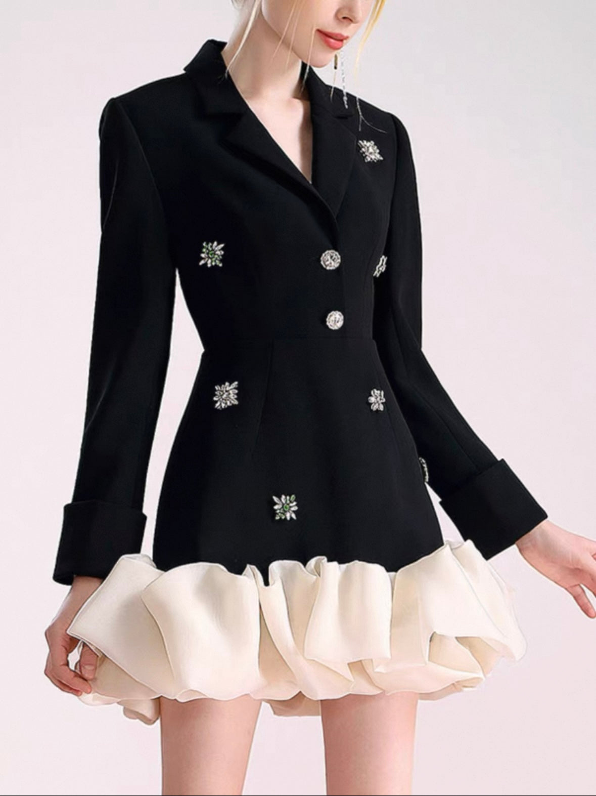 バイカラーフリルジャケットドレス［m079］