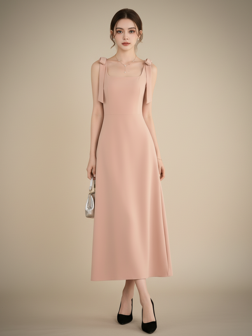 リボンストラップAラインロングドレス［m155］