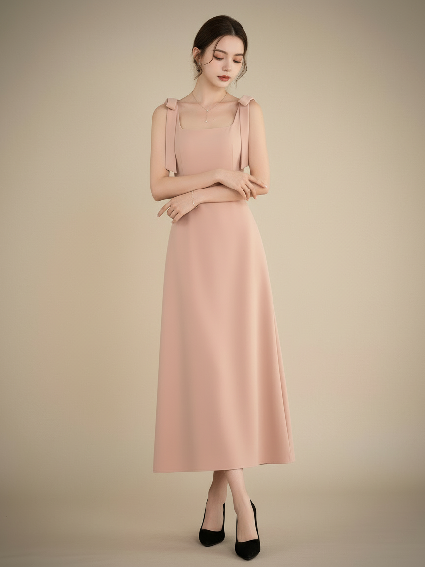 リボンストラップAラインロングドレス［m155］