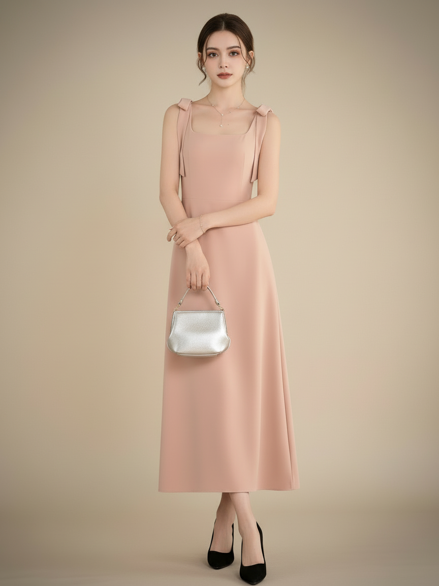 リボンストラップAラインロングドレス［m155］