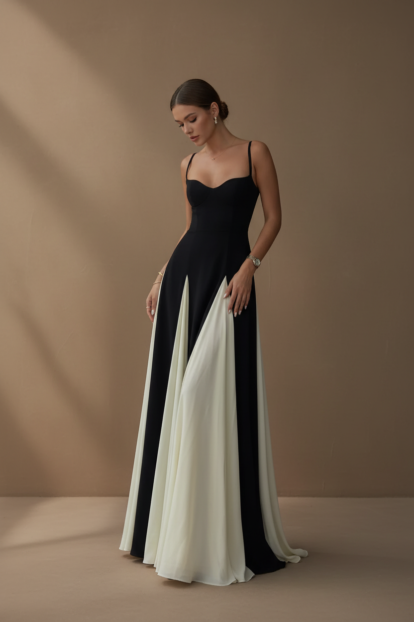 コントラストカラーロングドレス［m140］